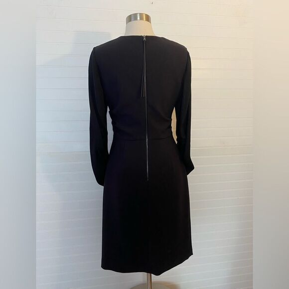 Kobi Halperin Silk Drew Jewel Neck Runch Black Long Sleeve Dress Size 4 - Picture 6 of 9